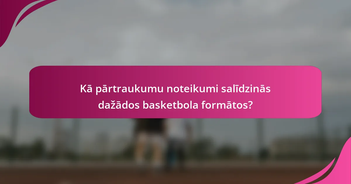 Kā pārtraukumu noteikumi salīdzinās dažādos basketbola formātos?