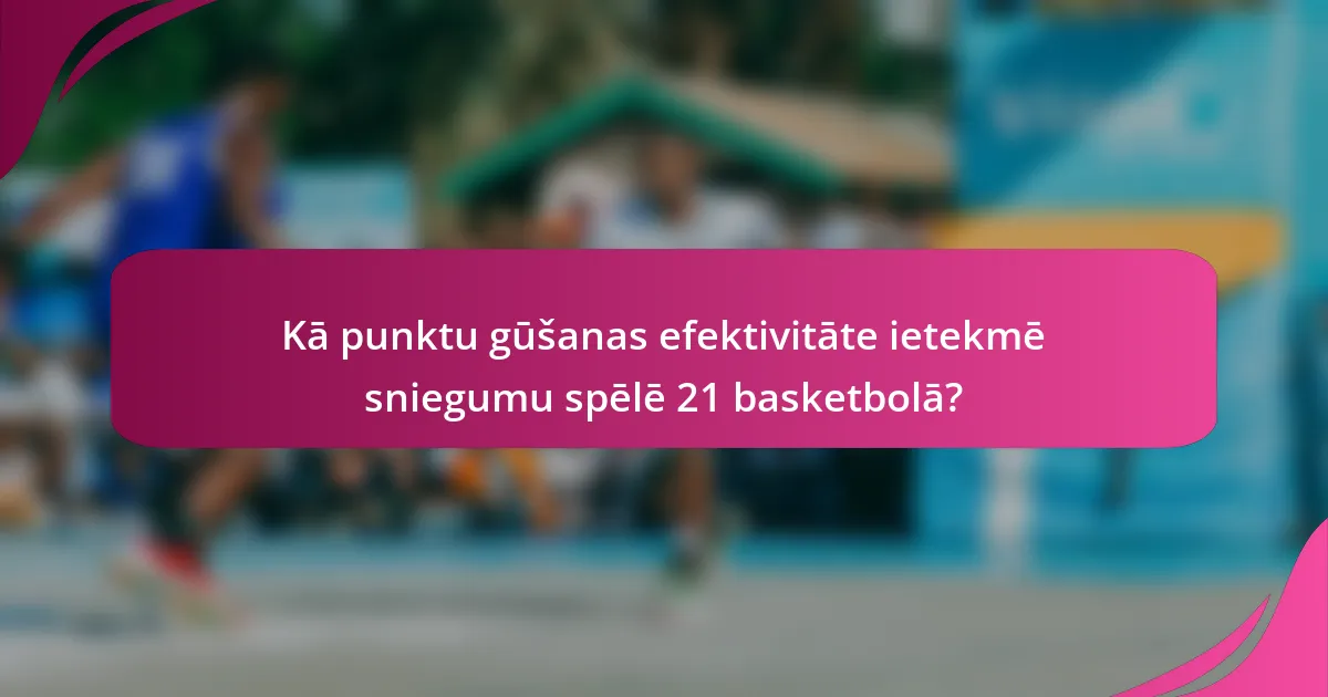 Kā punktu gūšanas efektivitāte ietekmē sniegumu spēlē 21 basketbolā?