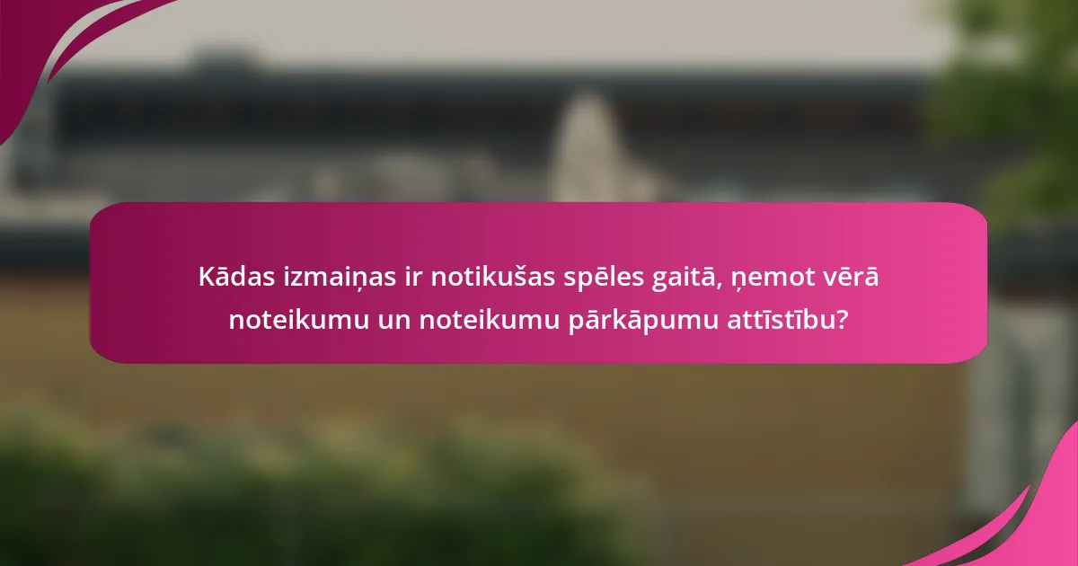 Kādas izmaiņas ir notikušas spēles gaitā, ņemot vērā noteikumu un noteikumu pārkāpumu attīstību?