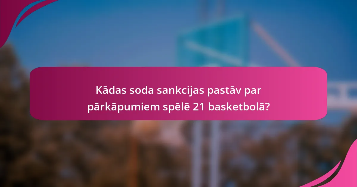 Kādas soda sankcijas pastāv par pārkāpumiem spēlē 21 basketbolā?